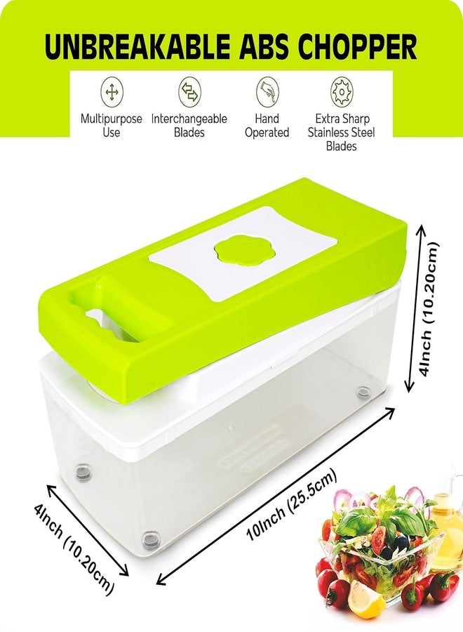 Tekcool 9in1 Multipurpose Chopper,Fruits&Vegetable Cutters,GraterPeeler Chipser,Unbreakable Food Grade Body,Easy Push to Clean Button Slicer Dicer,Chopper for Kitchen,Stainless Steel(Green, Plastic). - Image 3